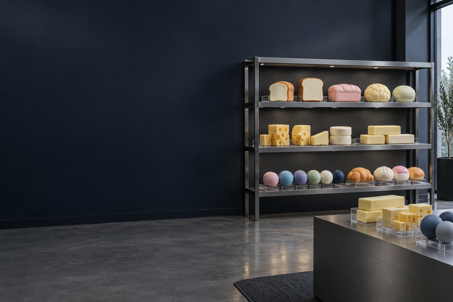 AI-generated illustration of an orderly toy sample showroom